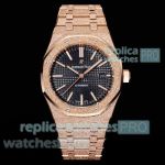 Swiss Replica OMF Frosted Gold Audemars Piguet Royal Oak 15400 Rose Gold Black Face Watch 